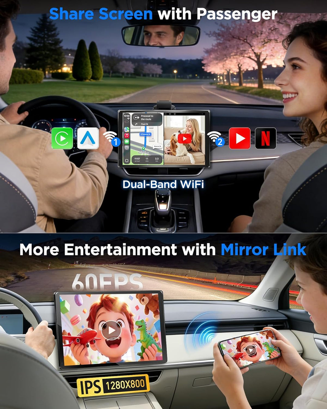 URVOLAX 10,1" Drehbares Apple CarPlay: Android 13 Wireless Android Auto Display mit Google Play - Ma