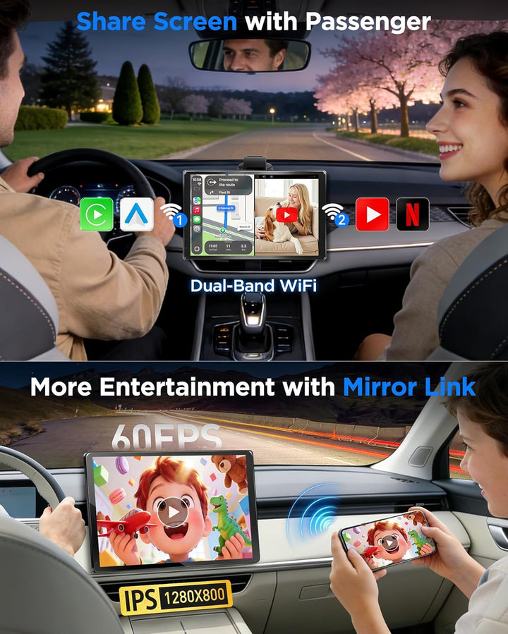 URVOLAX 10,1" Drehbares Apple CarPlay: Android 13 Wireless Android Auto Display mit Google Play - Ma