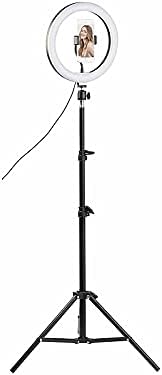 Somikon Handy Stativ mit Licht: LED-Ringlicht, Handy-Halter, Stativ, Fernauslöser, Ø 10" / 25 cm (Li