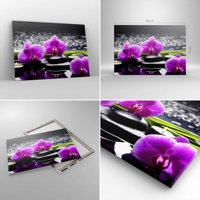 Bilder auf Leinwand 100x70cm Leinwandbild Orchidee Natur Wasser Blume Gross Wanddeko Bild Schlafzimm