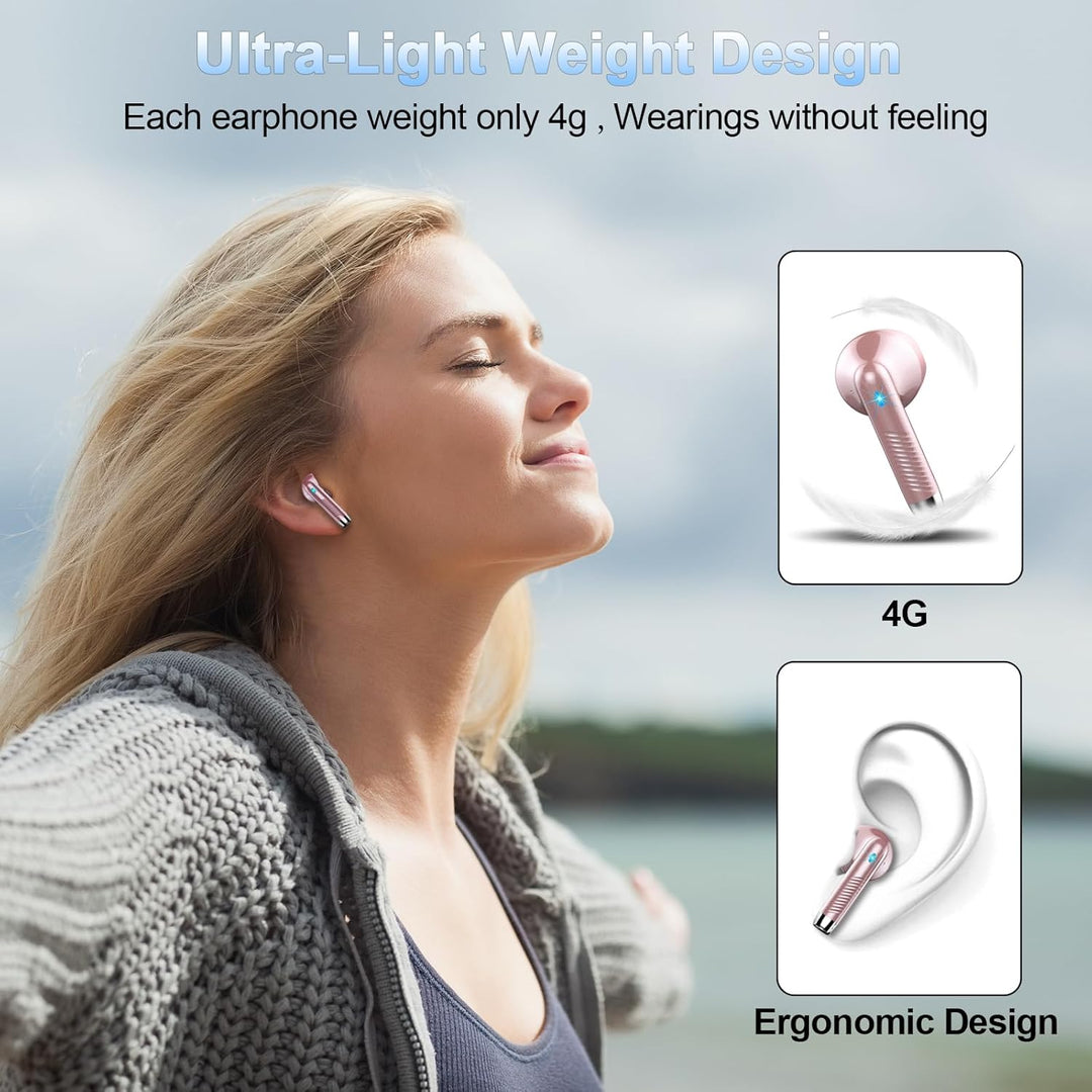 Bluetooth 5.3 Kopfhörer, In Ear Kopfhörer Kabellos mit 4 Mic, 48H Tiefer Bass Spielzeit Wireless Ear
