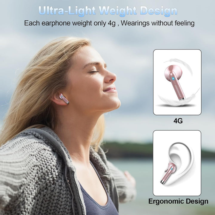 Bluetooth 5.3 Kopfhörer, In Ear Kopfhörer Kabellos mit 4 Mic, 48H Tiefer Bass Spielzeit Wireless Ear