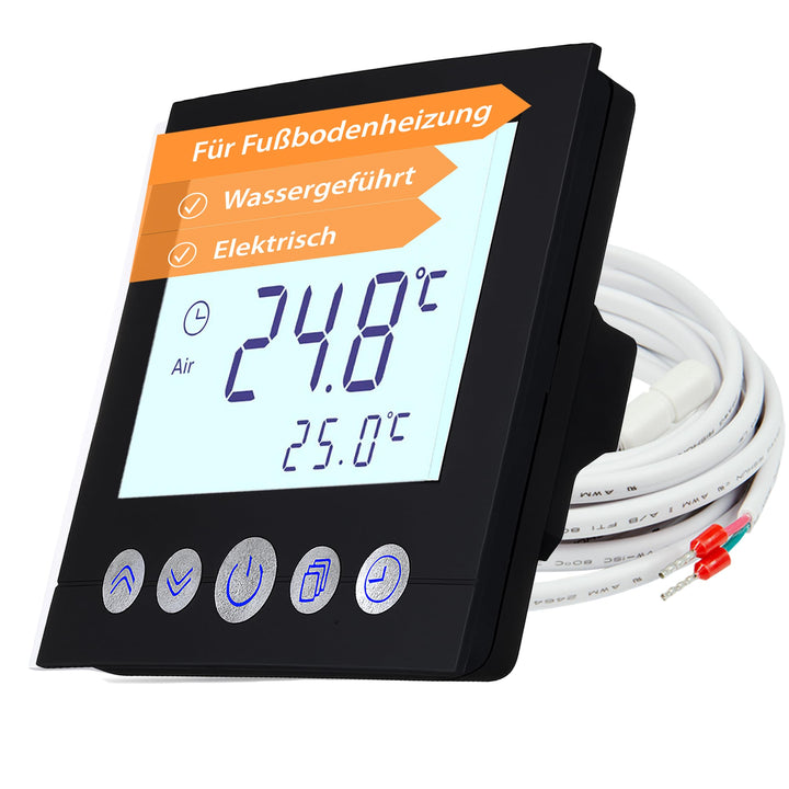 Digitales Unterputzthermostat Thermostat schwarz 8cm Bildschirmdiagonale für Antriebssteuerung elekt