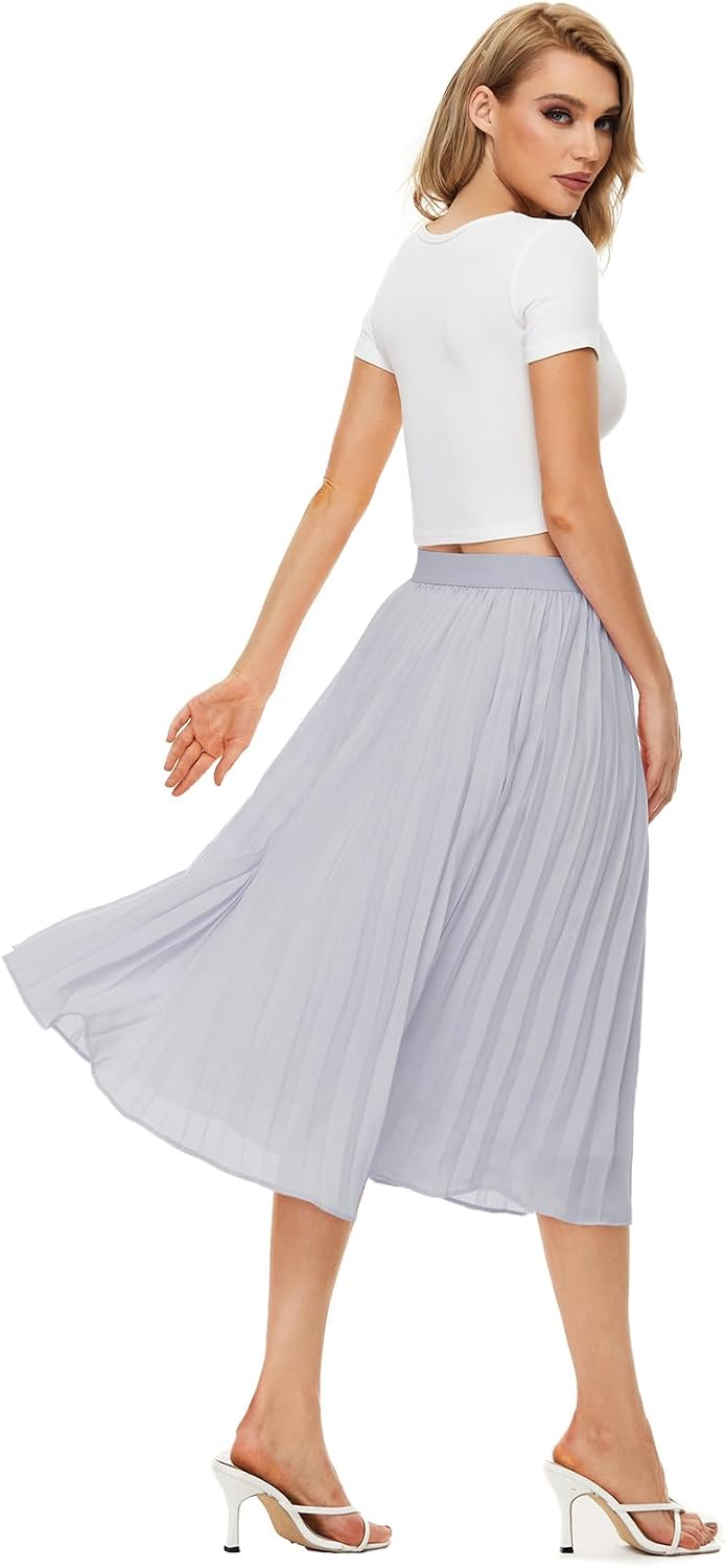 Durio Midirock Damen Faltenrock Plissee Damenrock Sommerrock Leicht Casualrock Chiffon Röcke A-Linie