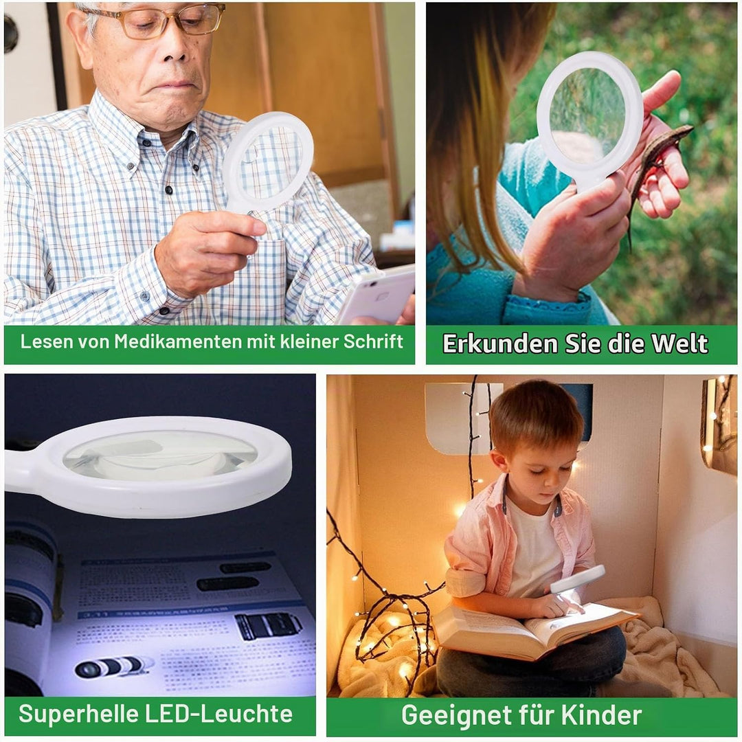 Lupe mit Licht, 60 Fach 33 LED Handlupe 30XLeselupe mit Licht, USB-Aufladung Lupe 3 Modi Leselupe fü