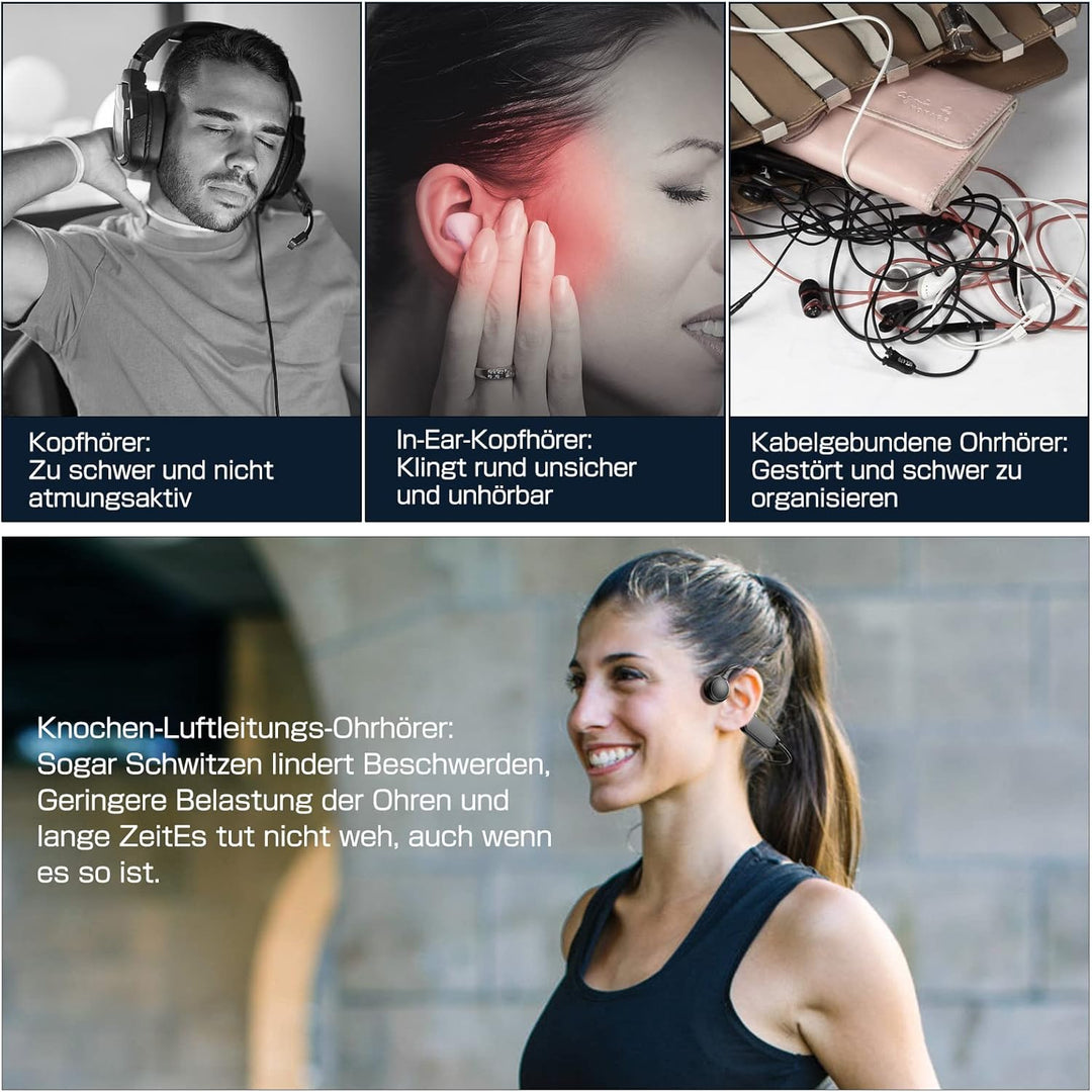 knochenschall kopfhörer Bluetooth, Bluetooth kopfhörer Sport 5.3, Open-Ear Sport Kopfhörer mit Mikro