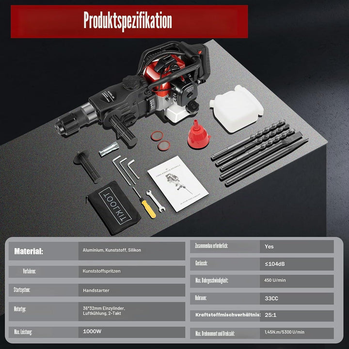 1200W Abbruchhammer Benzin,Stemmhammer Meisselhammer,Stemmhammer Meisselhammer,2-Takt Motor,32.6 cc,