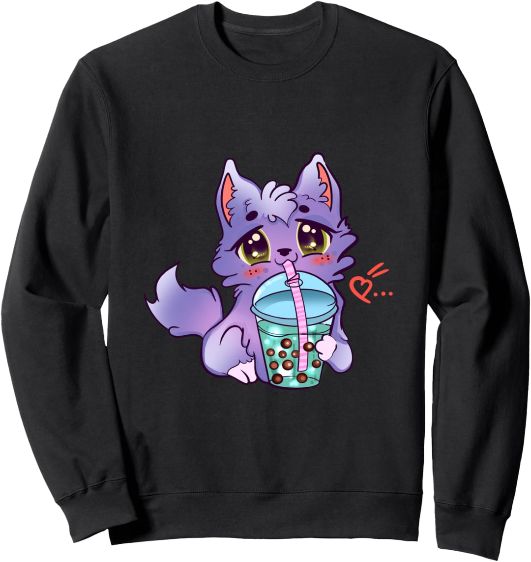 Kleine Katze mit Bubble Tea, Mädchen, Kinder, Kawaii Kult Sweatshirt