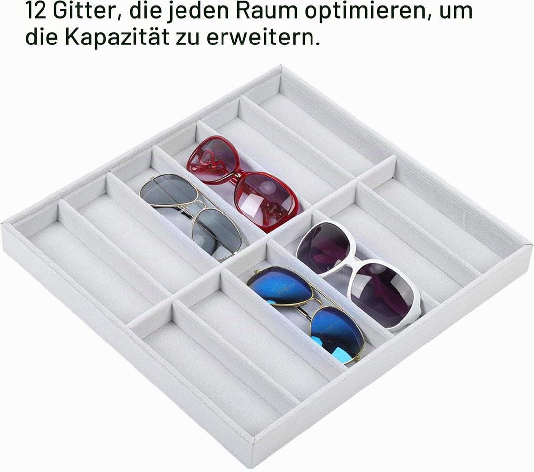 Sonnenbrillen Aufbewahrung, 12 Gitter Sonnenbrillenhalter Holz Brillenbox Brillen Organizer Aufbewah