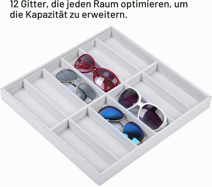 Sonnenbrillen Aufbewahrung, 12 Gitter Sonnenbrillenhalter Holz Brillenbox Brillen Organizer Aufbewah