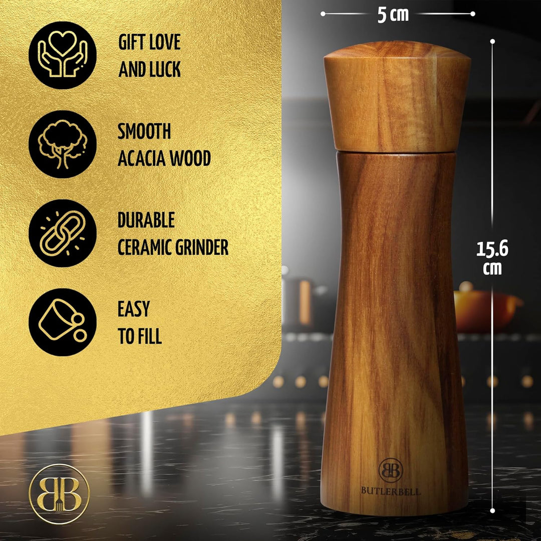 BUTLERBELL® Englisch | Salz und Pfeffermühle Holz in Luxus Geschenkbox mit Herz ideal als Hochzeitsg