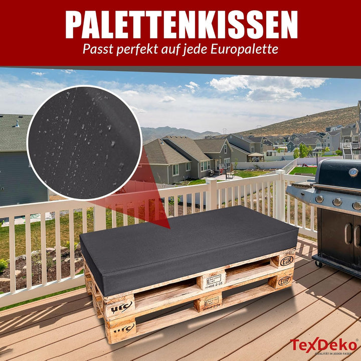 TexDeko® Palettenkissen 120 x 80 x 12cm Wasser-& schmutzabweisend Abnehmbarer Bezug mit Reissverschl
