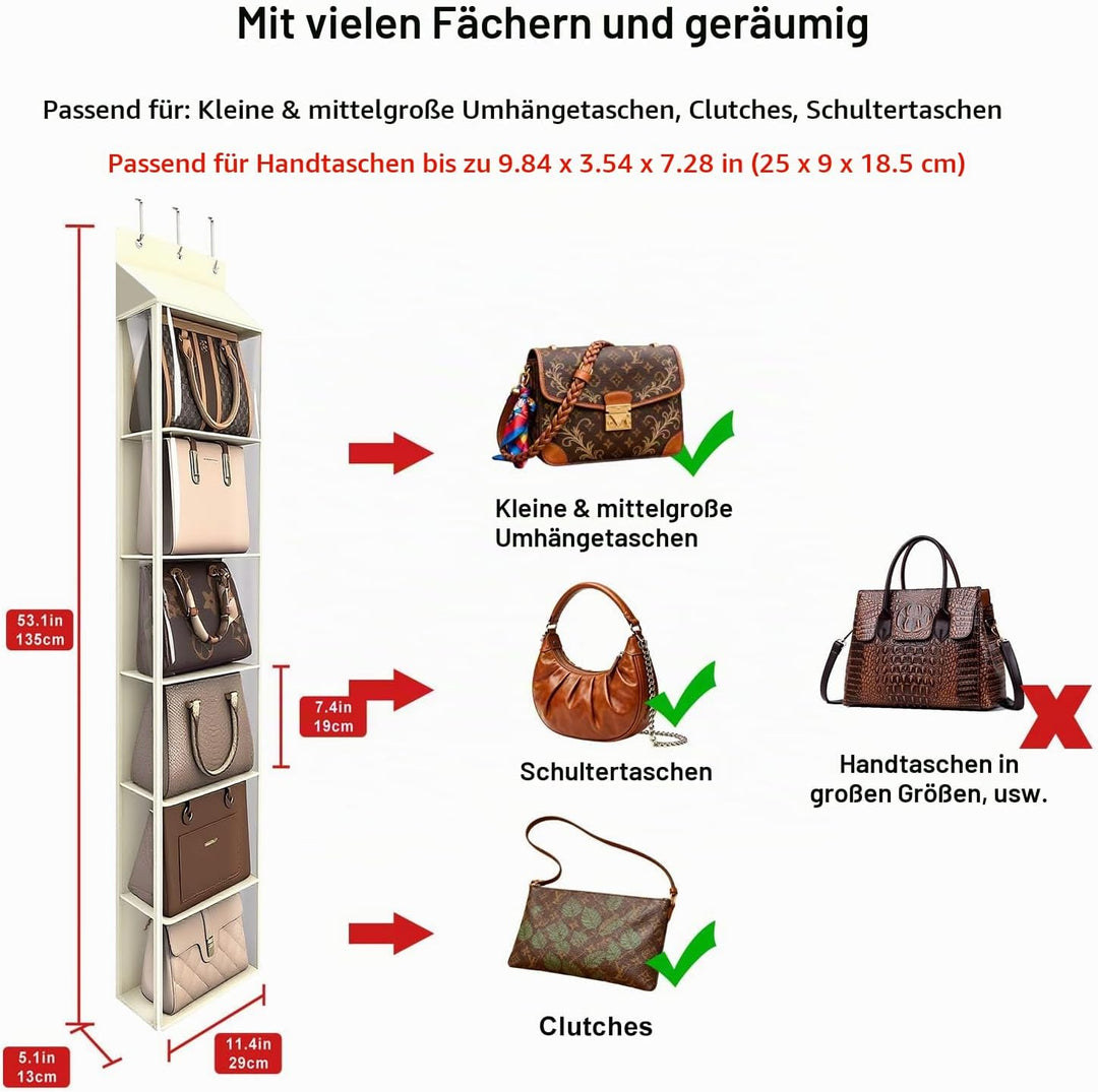 Lirex Geldbörsen-Organizer, 6 Taschen Handtaschen-Organizer mit Reissverschluss zum Aufhängen, für S