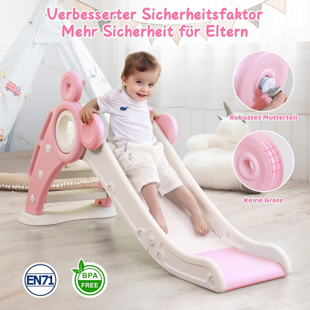 YOLEO Rutsche, Kinder Fun-Slide mit Basketballkorb, Faltbar Kinderrutsche, Gartenrutsche Kleinkinder