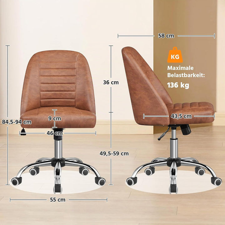Yaheetech Bürostuhl ohne Armlehne Schreibtischstuhl Drehstuhl mit Rollen ergonomischer Schreibtischs