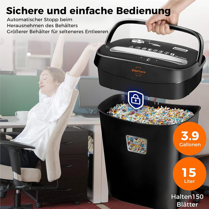 Aktenvernichter, VidaTeco 8 Blatt Kreuzschnitt Papierschredder für Kreditkarten/Heftklammer für Zuha