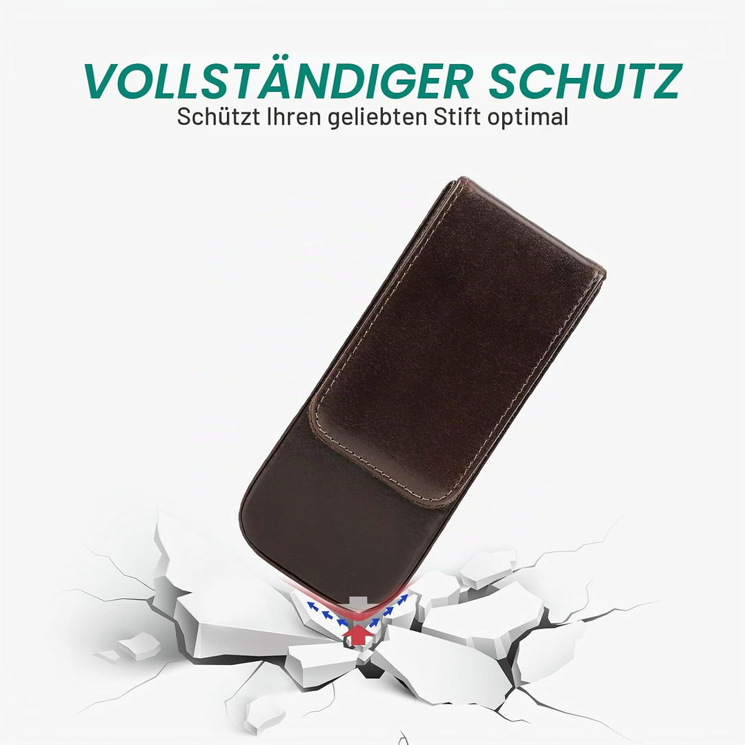 Hiram Leder-Füllhalteretui, Leder-Füllhalterbox für 3 Stifte mit Verstecktem Magnetischem Schnappver