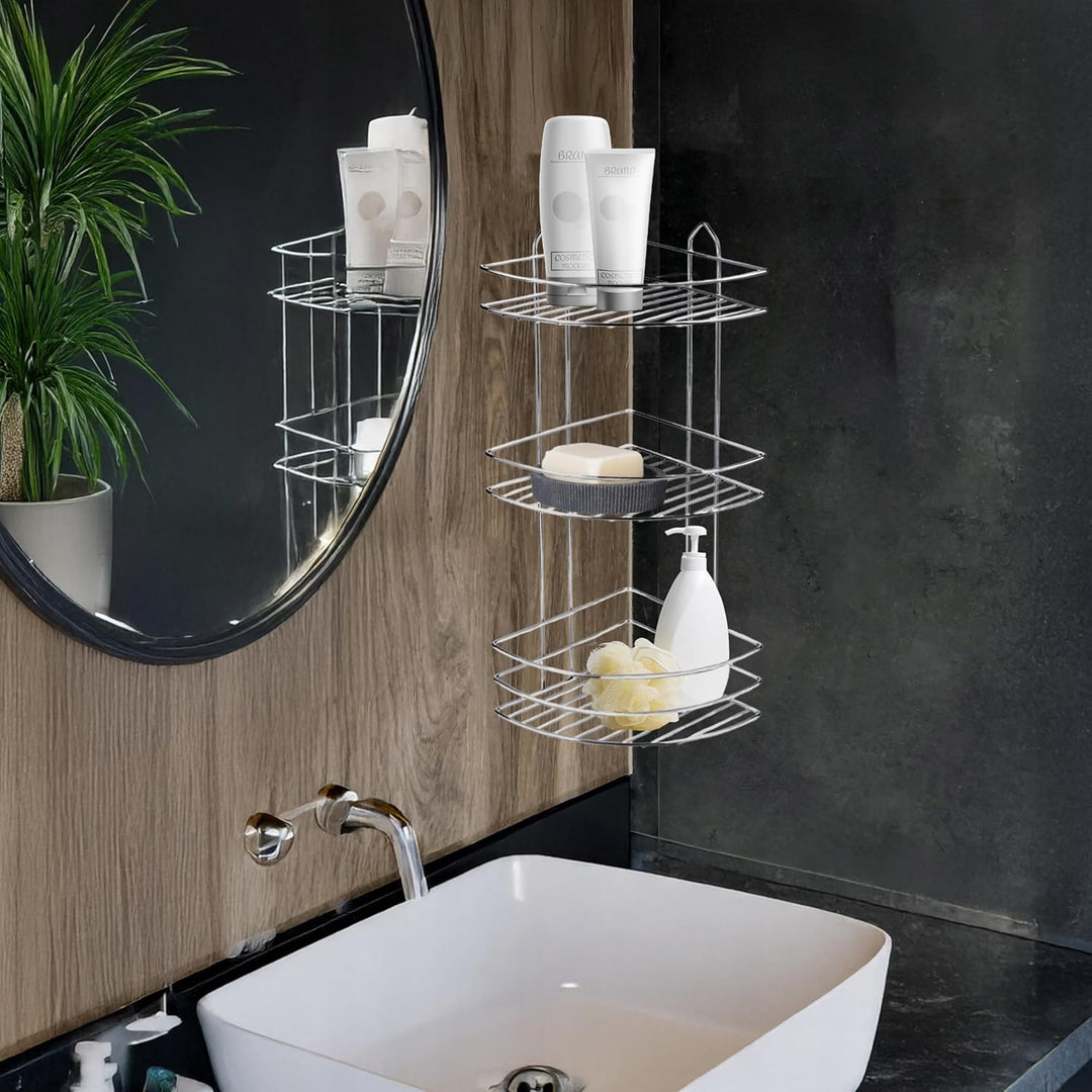 SEPIO Duschablage Silber - Badezimmer Organizer DREI Regale - Duschablage zum Hängen - Duschregal Or