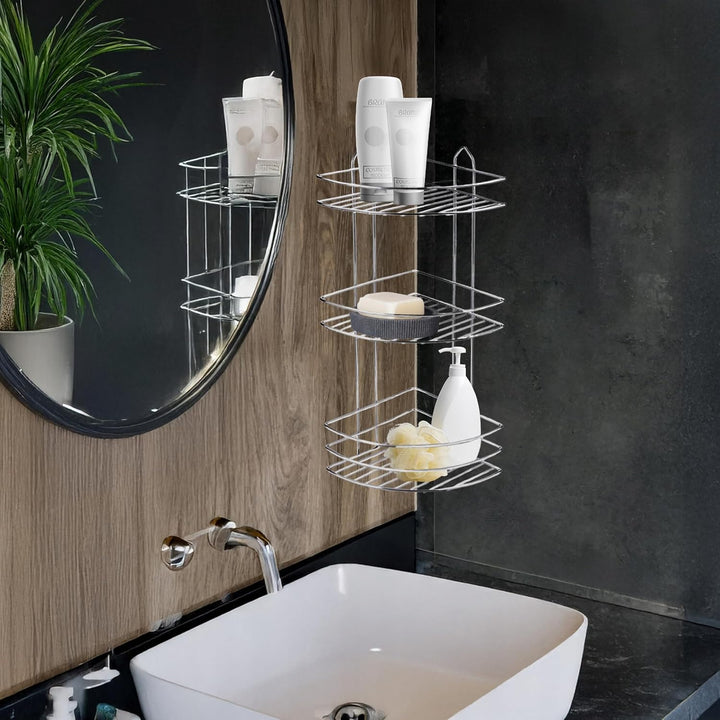 SEPIO Duschablage Silber - Badezimmer Organizer DREI Regale - Duschablage zum Hängen - Duschregal Or