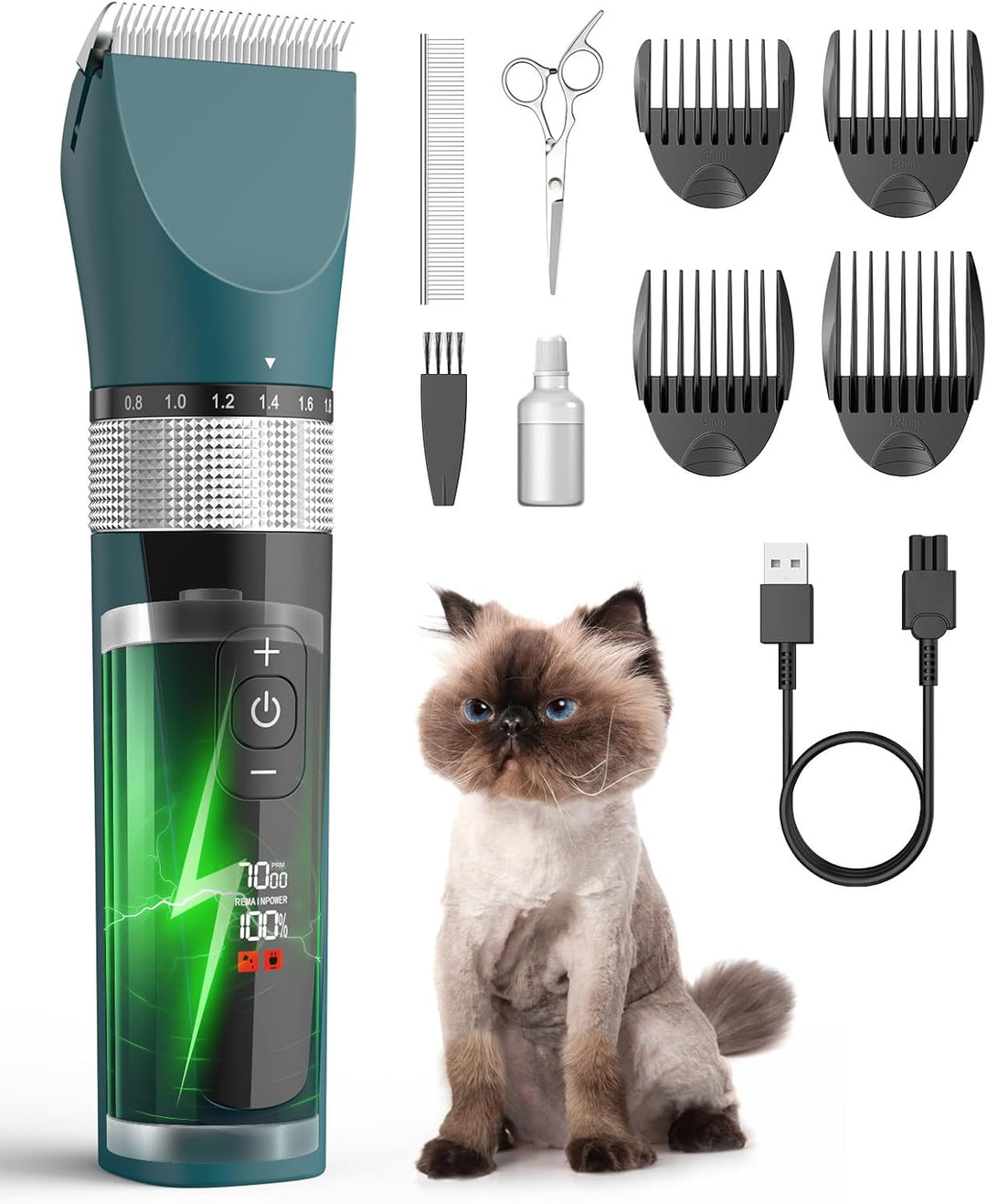 oneisall Schermaschine Katze Leise, Profi Haarschneidemaschine für langhaarkatzen, 5-Geschwindigkeit