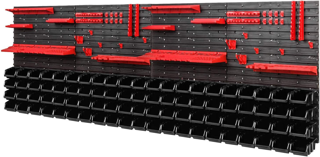 PAFEN Werkzeugwand Lagersystem 2308 x 780 mm - SET Werkzeughaltern und 84 Stück Schwarz Stapelboxen