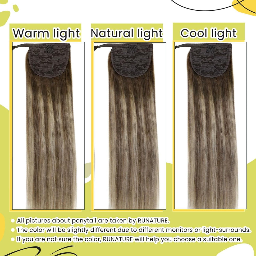 RUNATURE Remy Ponytail Echthaar 45cm/18 Zoll Unsichtbarer Clip in Zopf Haarverlängerung Human Hair D