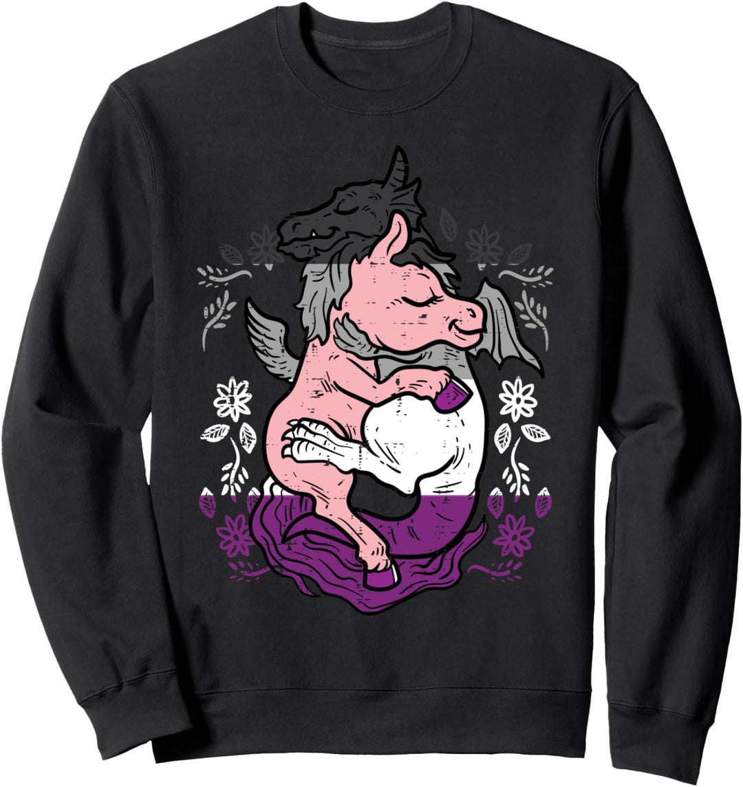Dragon Hugs Unicorn Cute LGBTQ Asexual Flag Ace Pride Ally Sweatshirt