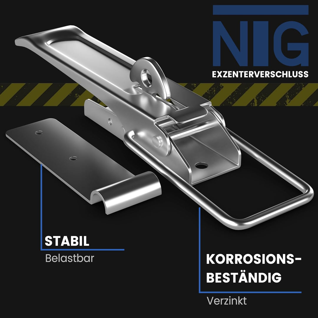 NTG Exzenterverschluss mit Befestigungsplatte | 210 mm | verzinkt und Witterungsbeständig | Anhänger