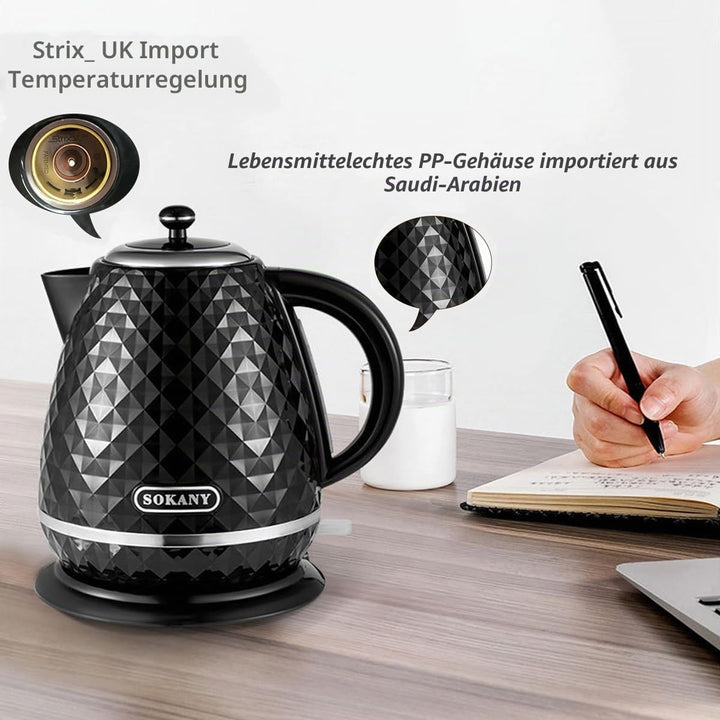 SOKANY SK-1032 2200W Wasserkocher, 1,7L Teekocher, herausnehmbarer Kalkfilter, Auto-Off, Wasserstand