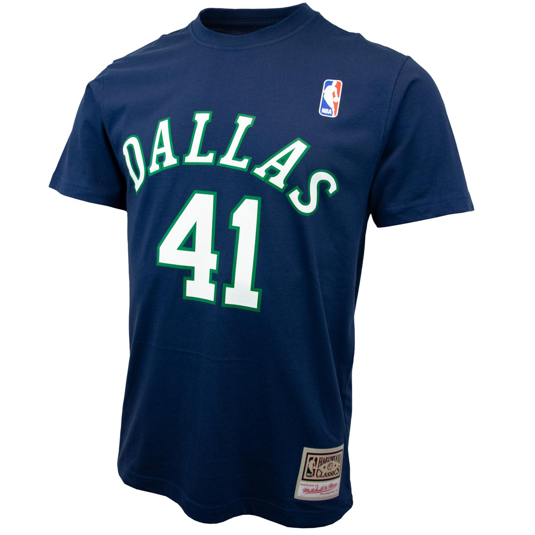 Mitchell & Ness Name & Number T-Shirt (NBA | HWC | NFL) Dallas Mavericks - Dirk Nowitzki, Dunkelblau