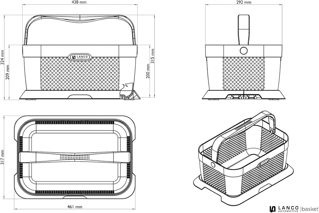 LANCO 21l Stabiler Einkaufskorb/Einkaufstasche inkl. Rutschfester Kofferraum Halterung (ergonomische