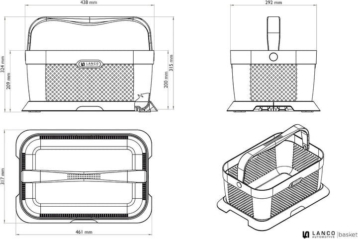 LANCO 21l Stabiler Einkaufskorb/Einkaufstasche inkl. Rutschfester Kofferraum Halterung (ergonomische
