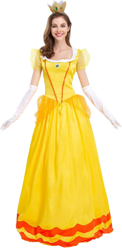 Prinzessin Peach Kostüm Cosplay Super Mario Bros Erwachsenenkostüm Kleid und Krone Prinzessin Deluxe