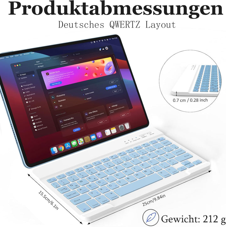 Kabellose Tastatur, Deutsche Bluetooth Tastatur für iPad Air/Pro/Mini/iPhone/Samsung/Huawei/Tablet,