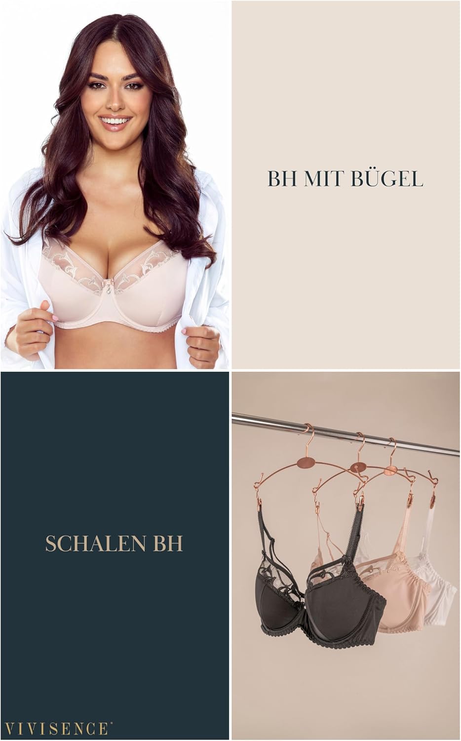 VIVISENCE 1020 Dame Bügel BH Halbversteift Voll Cups Grosse Brüste 95D Weiss, 95D Weiss