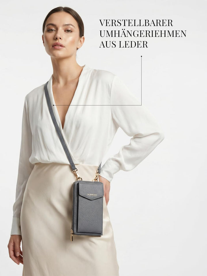 Lazarotti Bologna XL Leder Damen-Geldbörse &amp; Handytasche (2-in-1) | 16 Kartenfächer | zum Umhängen m