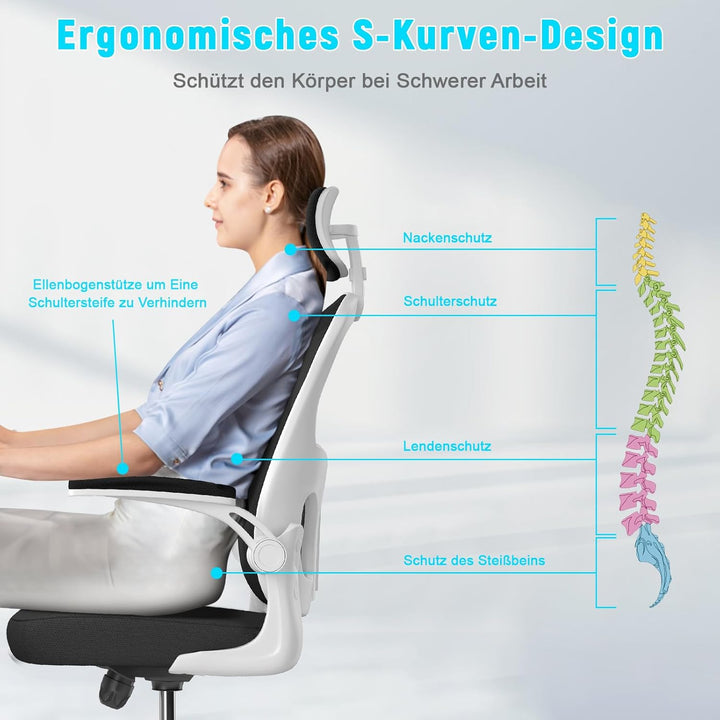 naspaluro Ergonomischer Bürostuhl mit Atmungsaktiver Netzbespannung, Schreibtischstuhl Verstellbarer