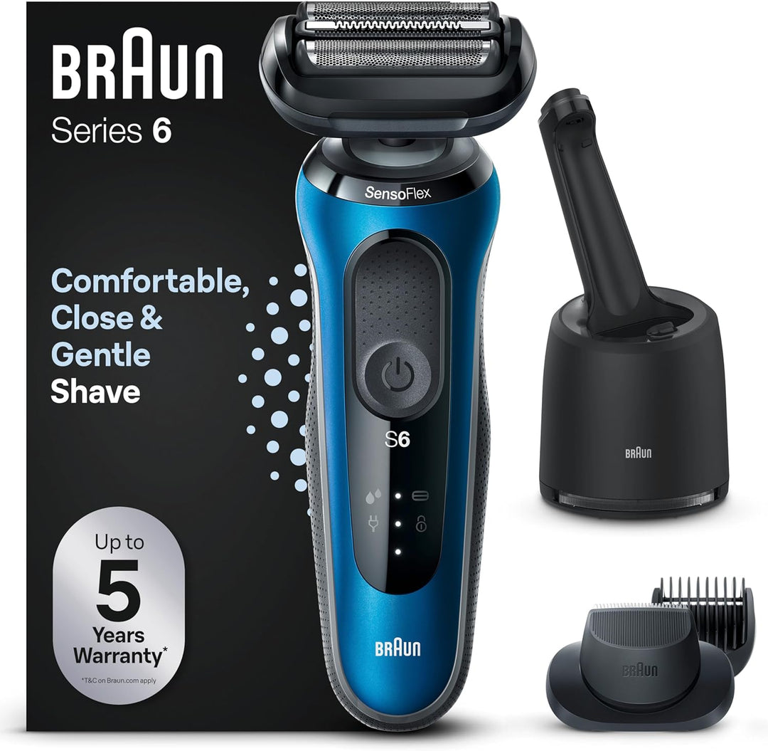Braun Series 6 Rasierer Herren mit EasyClick Aufsatz, Elektrorasierer & Barttrimmer, Reinigungsstati