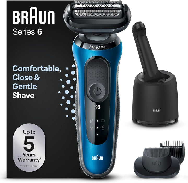 Braun Series 6 Rasierer Herren mit EasyClick Aufsatz, Elektrorasierer & Barttrimmer, Reinigungsstati