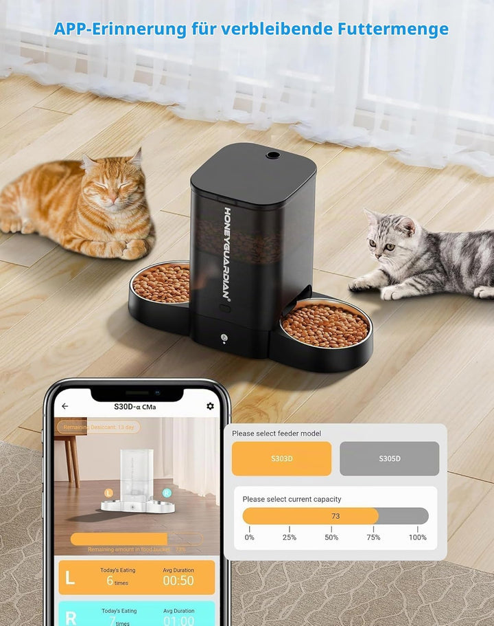 Futterautomat für 2 Katzen und Hunde mit APP, 5G WLAN Katzen Futterautomaten und Timer, 5L Automatis