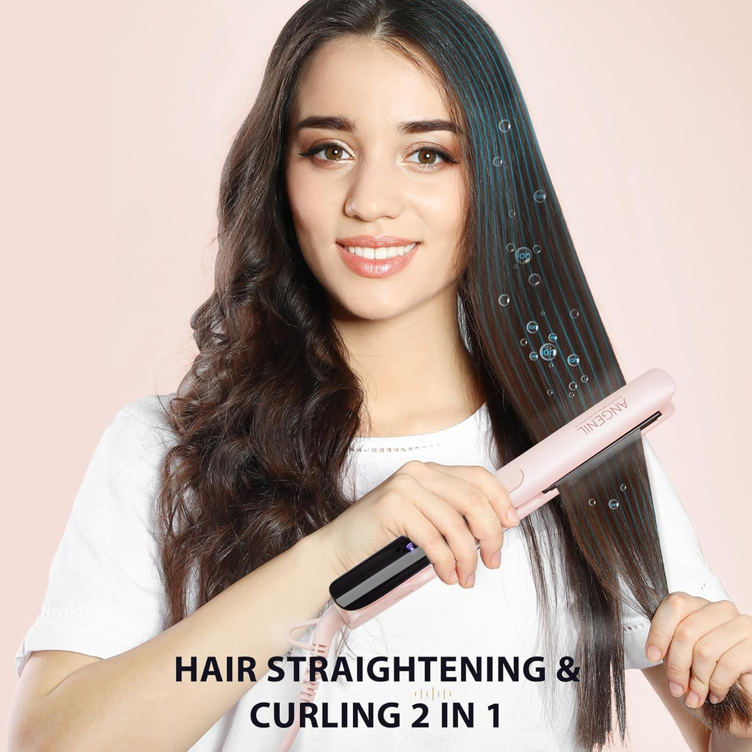 ANGENIL Haare Glätteisen 2.5 cm, Keramik Titan Ion Glätten Locken und Glätten, Dual-Spannung Glättei