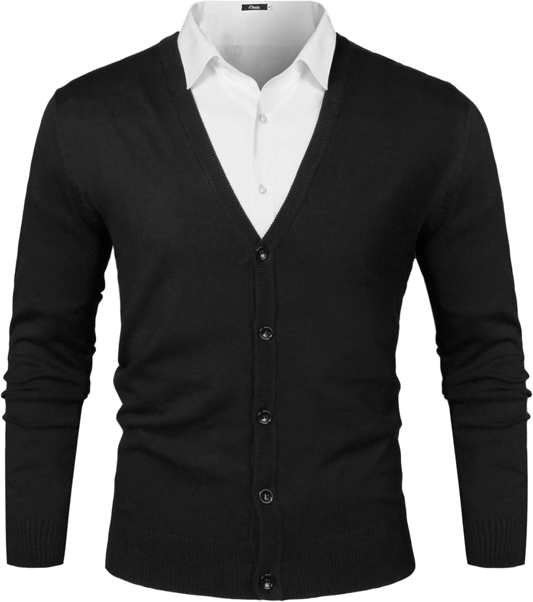 iClosam Herren Strickjacke Cardigan Mit V-Ausschnitt Aus Baumwolle Schwarz M, Schwarz M