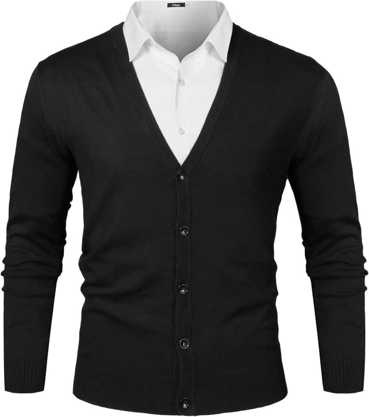 iClosam Herren Strickjacke Cardigan Mit V-Ausschnitt Aus Baumwolle Schwarz M, Schwarz M