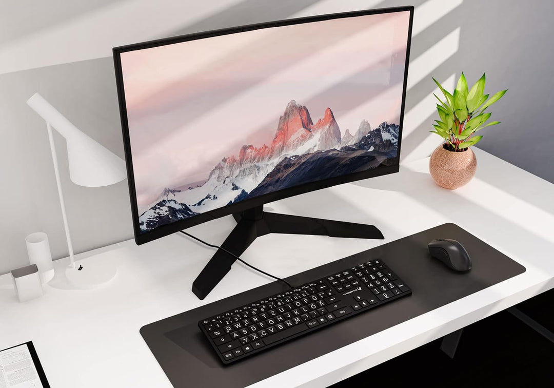 Lacerto® | Deutsche Tastatur (QWERTZ) mit grossen Buchstaben, weisser LED-Beleuchtung & USB-Anschlus