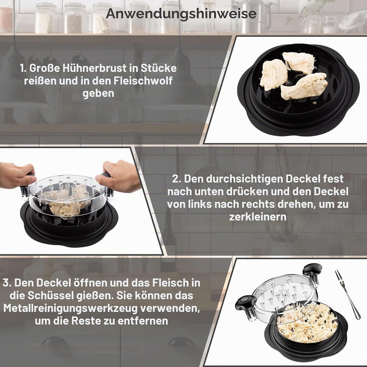 Hähnchen Zerkleinerer 25.5cm Grosser Sichtbar Hühnerbrust Schredder Werkzeug Twist mit Bürste und Ga