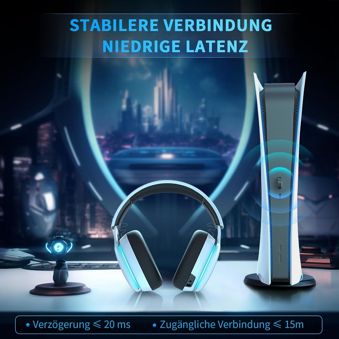 Gvyugke 2,4 GHz Wireless Gaming Headset für PC, PS4, PS5, Mac, Switch, Bluetooth Kabelloses Kopfhöre
