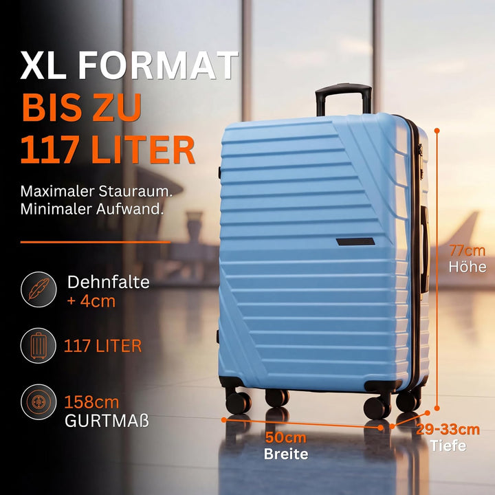 Cocoono Hartschalenkoffer XL Gross – 95L - 104L Volumen – 8 Rollen 360° drehbar – Leichter ABS Koffe