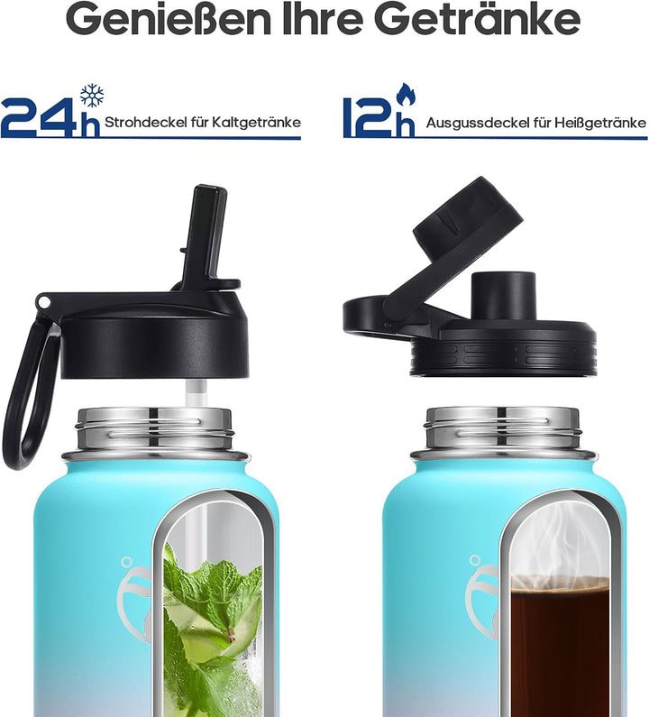 HydroPal Edelstahl Trinkflasche - 750ml, 1L, 1,2L,1.9L BPA-Frei, Kohlensäure geeignet, Isolierte The