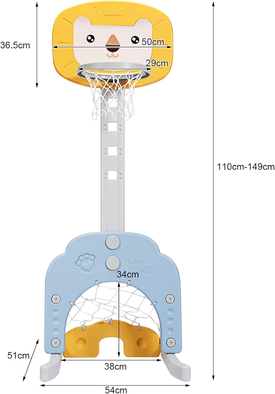 DREAMADE Mini Basketballkorb Kinder, 77-116 cm höhenverstellbarer Basketballständer mit Fussballkorb