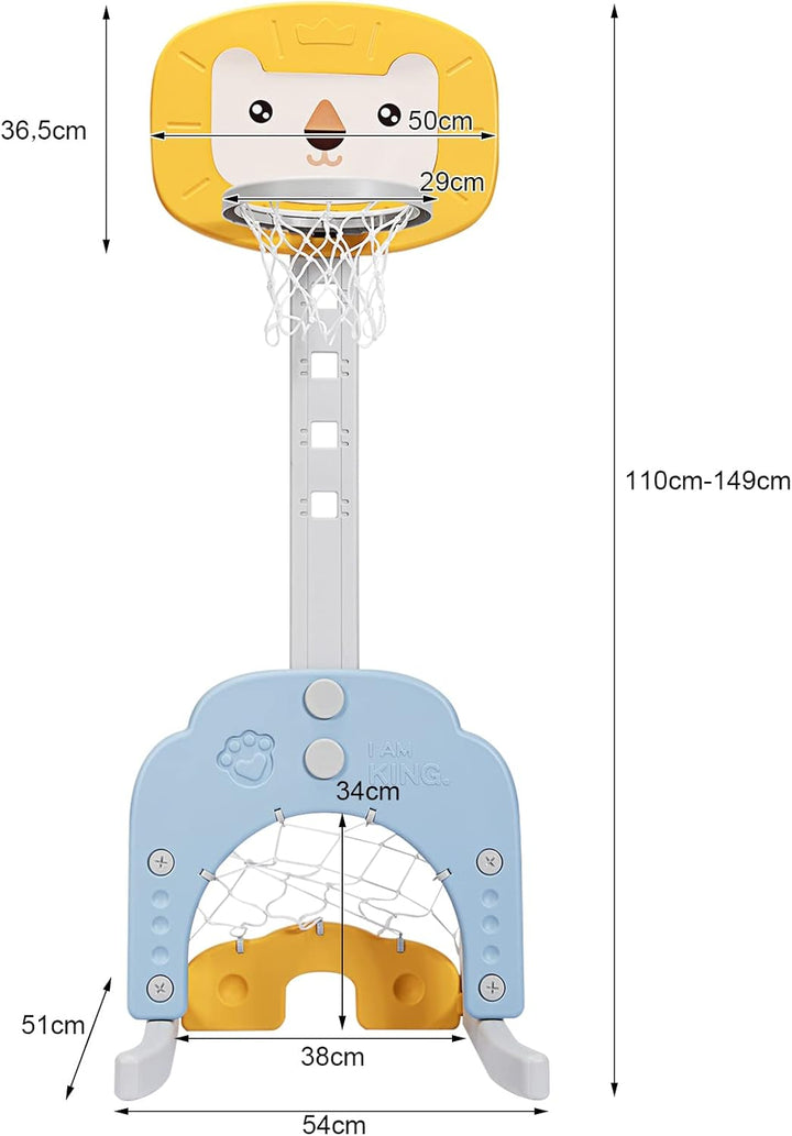 DREAMADE Mini Basketballkorb Kinder, 77-116 cm höhenverstellbarer Basketballständer mit Fussballkorb
